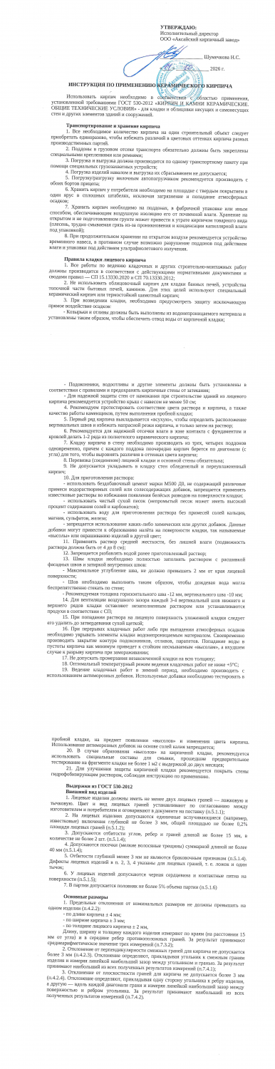 ИНСТРУКЦИЯ ПО ИСПОЛЬЗОВАНИЮ КИРПИЧА